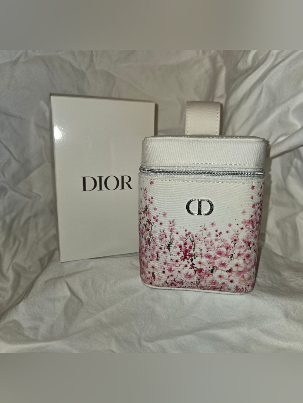 Dior White Floral Pink Mini Vanity Pouch with CD Logo